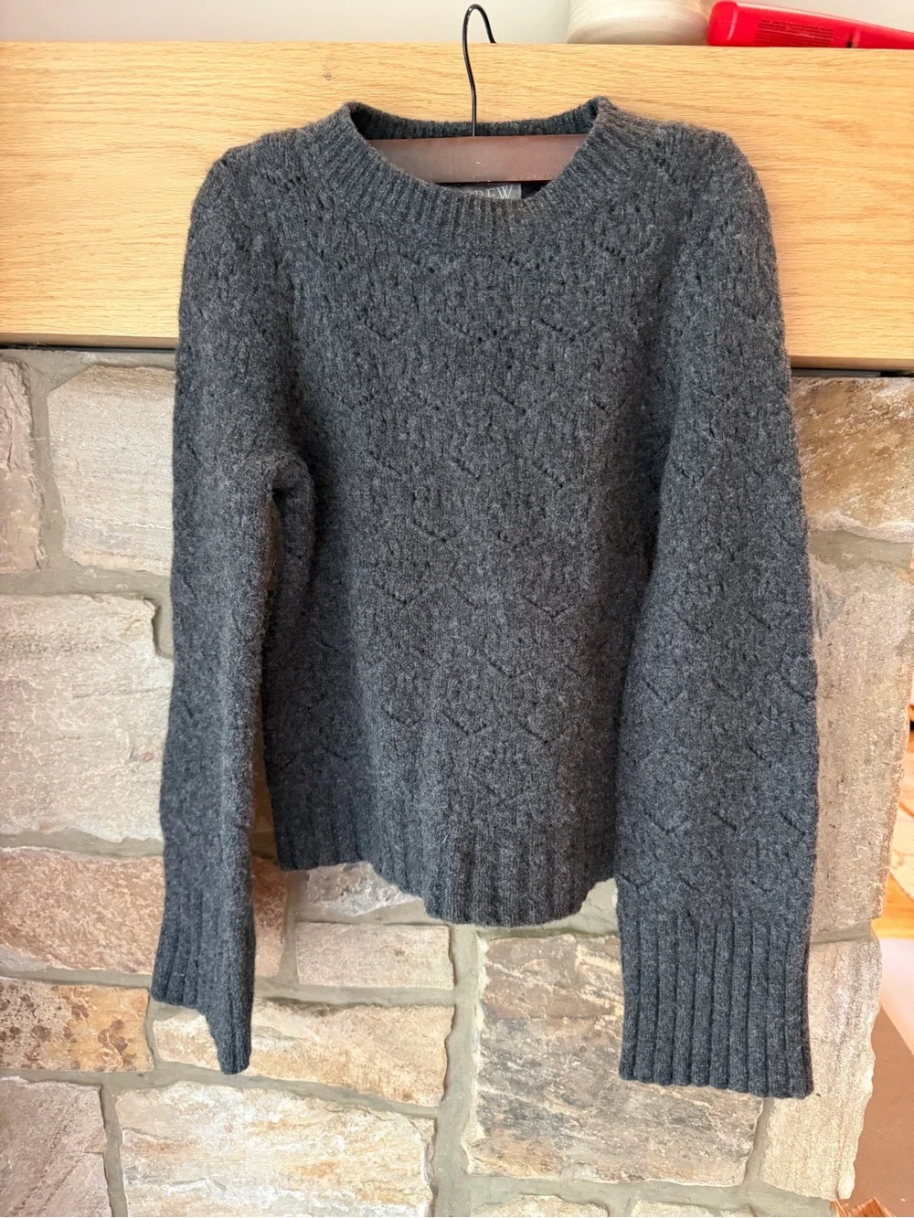 J. Crew Wide-sleeve pointelle crewneck sweater in merino wool top rated XS gray